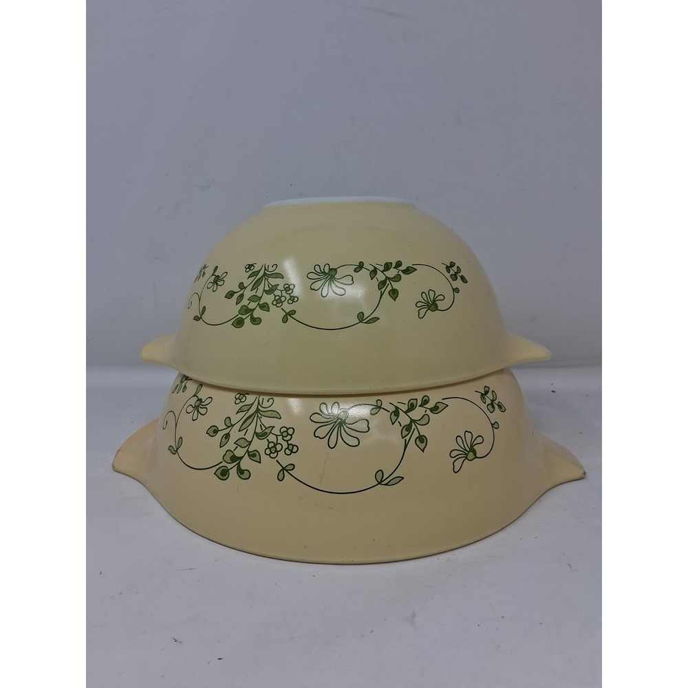 2- Vintage Pyrex Shenandoah Cinderella Yellow Nesting Mixing Bowls 442 & 443